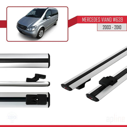 Compatible avec Mercedes Viano 2 (W639) Pre-Facelift 2003-2010 BASIC Model Barres de Toit Railing Porte-Bagages de Voiture Gris Aluminium 2 Barres