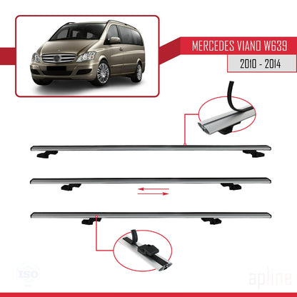 Compatible with Mercedes Viano 2 (W639) Post-Facelift 2010-2014 BASIC Model Car Roof Rack Cross Bar Grey Aluminium 4 Bars