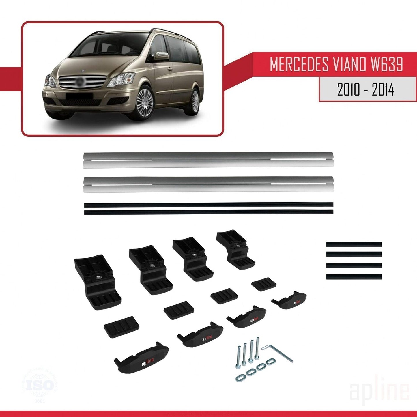 Compatible with Mercedes Viano 2 (W639) Post-Facelift 2010-2014 BASIC Model Car Roof Rack Cross Bar Grey Aluminium 2 Bars