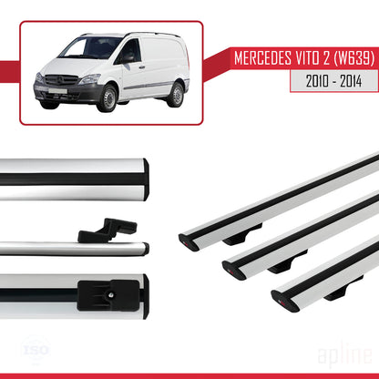 Compatible avec Mercedes Vito 2 (W639) Post-Facelift 2010-2014 BASIC Model Barres de Toit Railing Porte-Bagages de Voiture Gris Aluminium 3 Barres