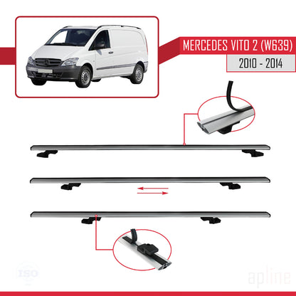 Compatible avec Mercedes Vito 2 (W639) Post-Facelift 2010-2014 BASIC Model Barres de Toit Railing Porte-Bagages de Voiture Gris Aluminium 3 Barres