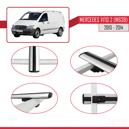 Compatible avec Mercedes Vito 2 (W639) Post-Facelift 2010-2014 BASIC Model Barres de Toit Railing Porte-Bagages de Voiture Gris Aluminium 2 Barres