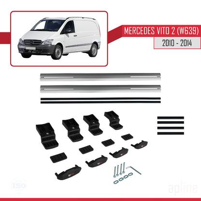 Compatible avec Mercedes Vito 2 (W639) Post-Facelift 2010-2014 BASIC Model Barres de Toit Railing Porte-Bagages de Voiture Gris Aluminium 2 Barres