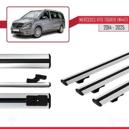 Compatible avec Mercedes Vito Tourer (W447) 2014-2025 BASIC Model Barres de Toit Railing Porte-Bagages de Voiture Gris Aluminium 3 Barres