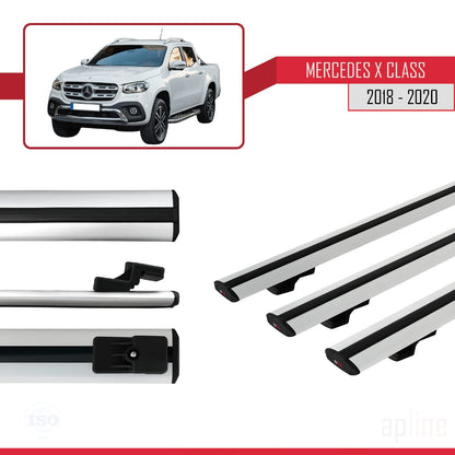Compatible with Mercedes X Class (470) 2018-2020 BASIC Model Car Roof Rack Cross Bar Grey Aluminium 3 Bars