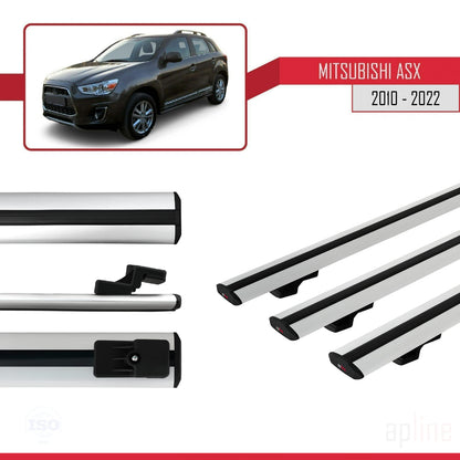 Compatible avec Mitsubishi ASX (GA) 2010-2022 BASIC Model Barres de Toit Railing Porte-Bagages de Voiture Gris Aluminium 3 Barres