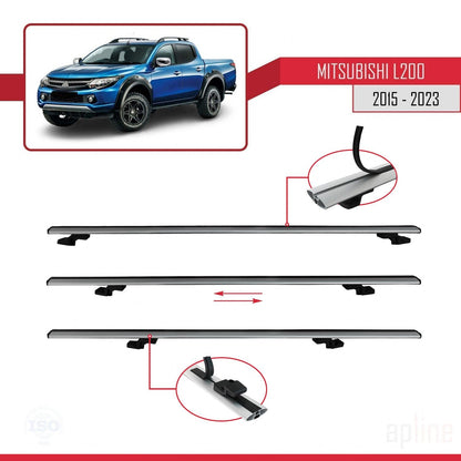 Compatible avec Mitsubishi L200 V 2015-2023 BASIC Model Barres de Toit Railing Porte-Bagages de Voiture Gris Aluminium 3 Barres
