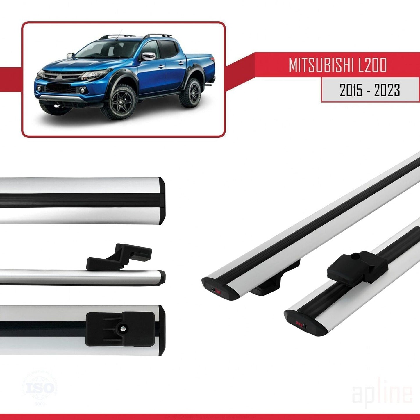 Compatible avec Mitsubishi L200 V 2015-2023 BASIC Model Barres de Toit Railing Porte-Bagages de Voiture Gris Aluminium 2 Barres