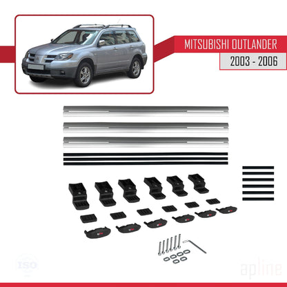 Compatible with Mitsubishi Outlander 2003-2006 BASIC Model Car Roof Rack Cross Bar Grey Aluminium 3 Bars