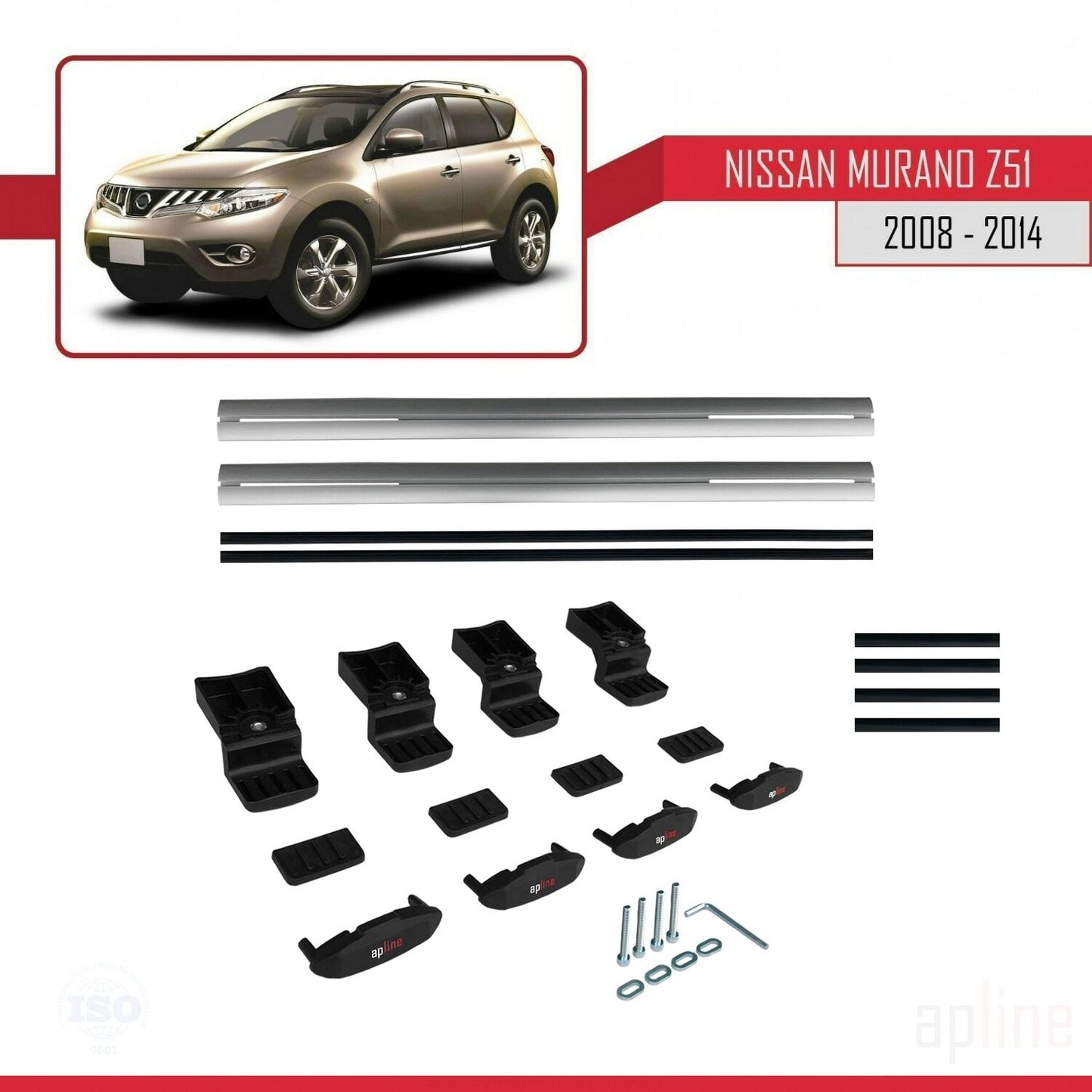 Compatible with Nissan Murano 2 (Z51) 2008-2014 BASIC Model Car Roof Rack Cross Bar Grey Aluminium 2 Bars