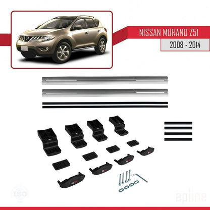 Compatible with Nissan Murano 2 (Z51) 2008-2014 BASIC Model Car Roof Rack Cross Bar Grey Aluminium 2 Bars