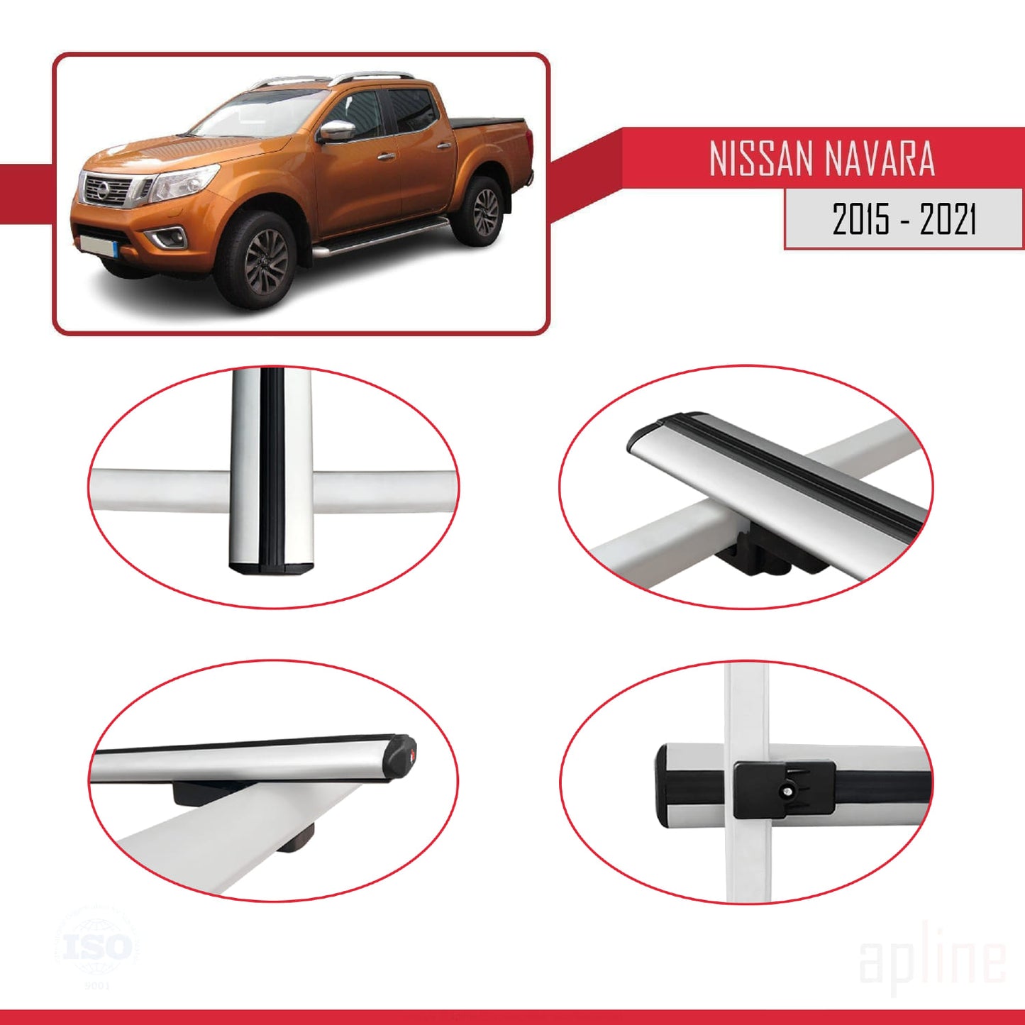 Compatible avec Nissan Navara 4 (D23) 2015-2021 BASIC Model Barres de Toit Railing Porte-Bagages de Voiture Gris Aluminium 3 Barres