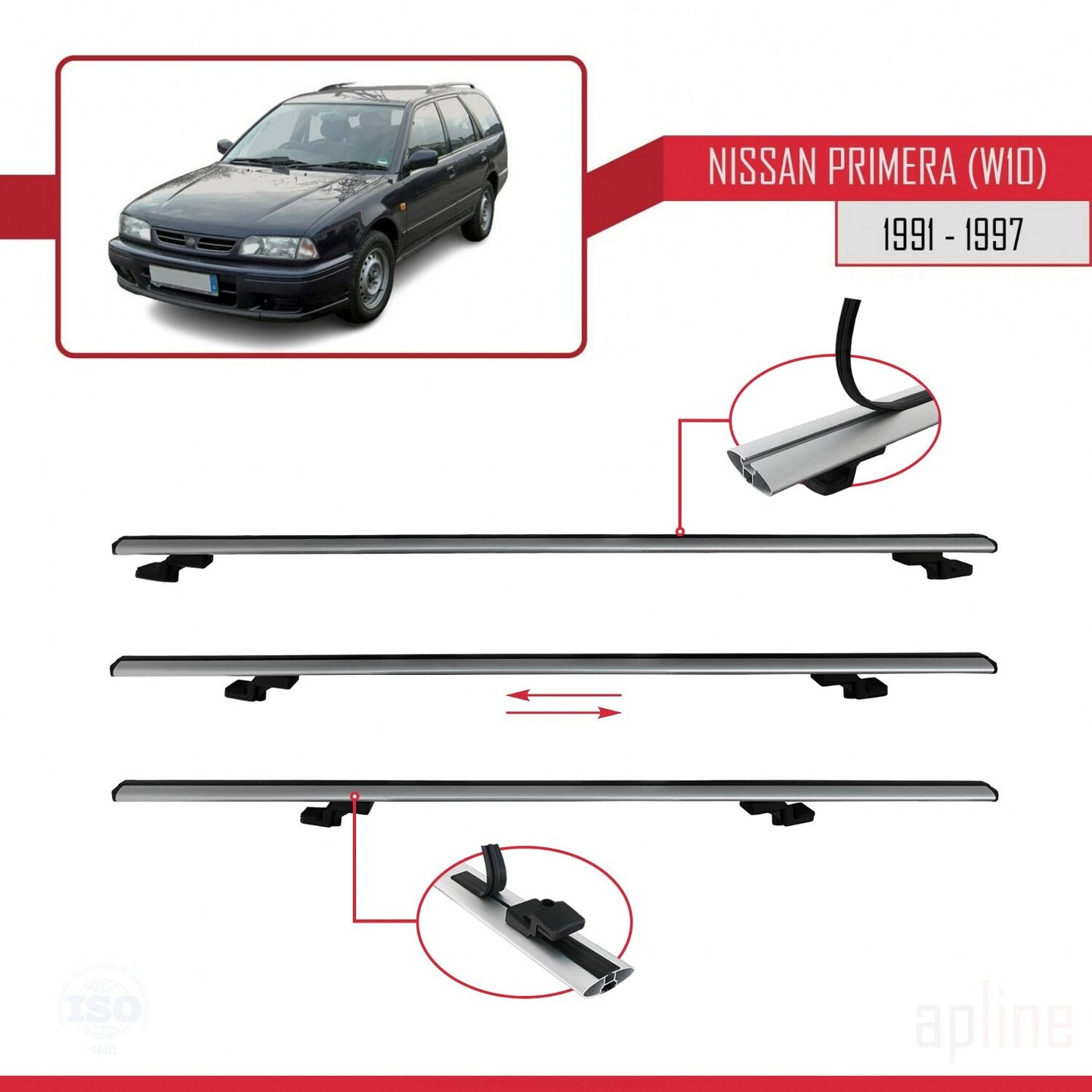 Compatible avec Nissan Primera (W10) Traveller 1991-1997 BASIC Model Barres de Toit Railing Porte-Bagages de Voiture Gris Aluminium 3 Barres
