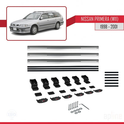 Compatible avec Nissan Primera 2 (W11) Traveller 1998-2001 BASIC Model Barres de Toit Railing Porte-Bagages de Voiture Gris Aluminium 3 Barres