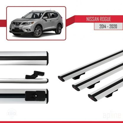 Compatible avec Nissan Rogue 2 (T32) 2014-2020 BASIC Model Barres de Toit Railing Porte-Bagages de Voiture Gris Aluminium 3 Barres