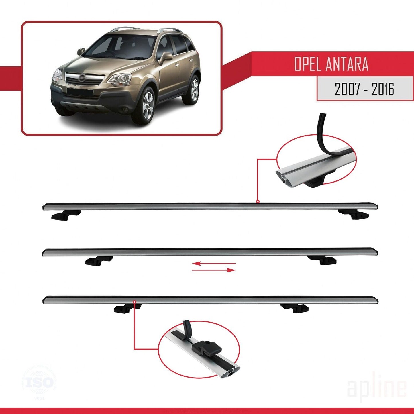 Compatible avec Opel Antara 2007-2016 BASIC Model Barres de Toit Railing Porte-Bagages de Voiture Gris Aluminium 3 Barres