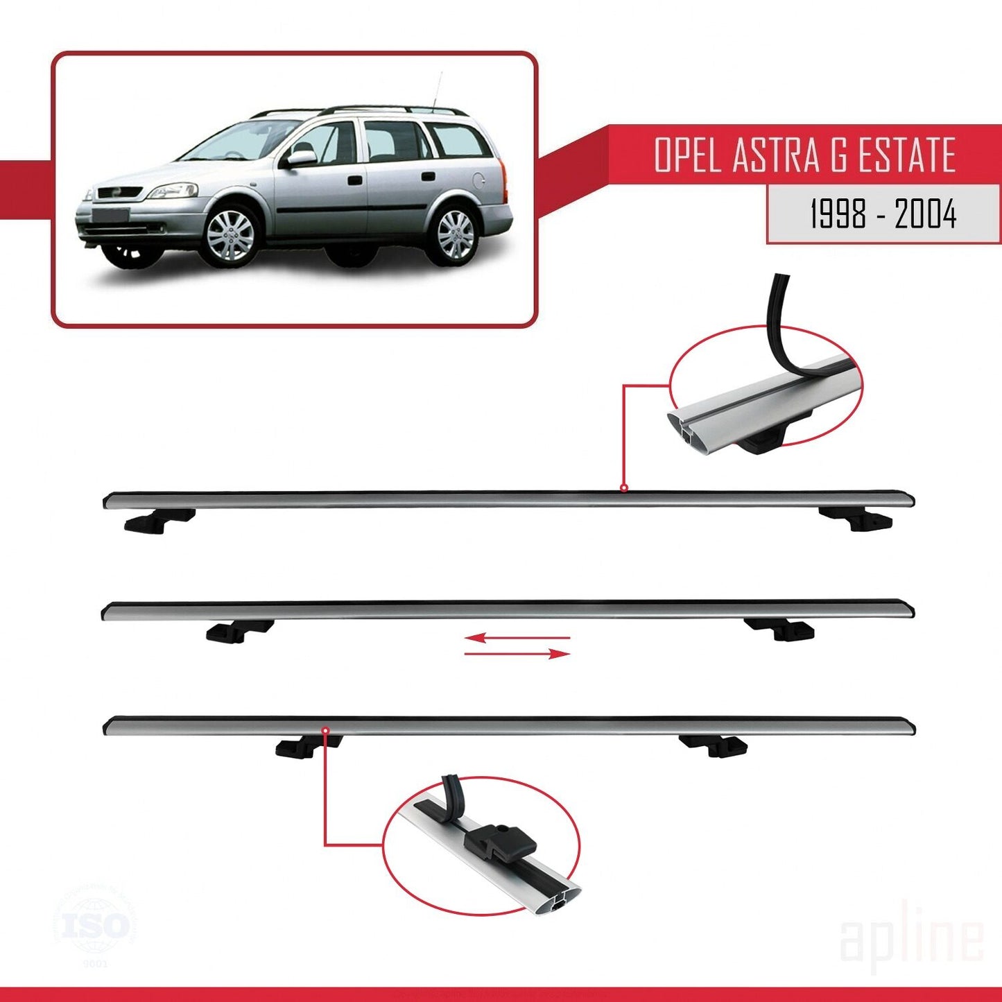 Compatible avec Opel Astra G (T98) Break 1998-2004 BASIC Model Barres de Toit Railing Porte-Bagages de Voiture Gris Aluminium 2 Barres