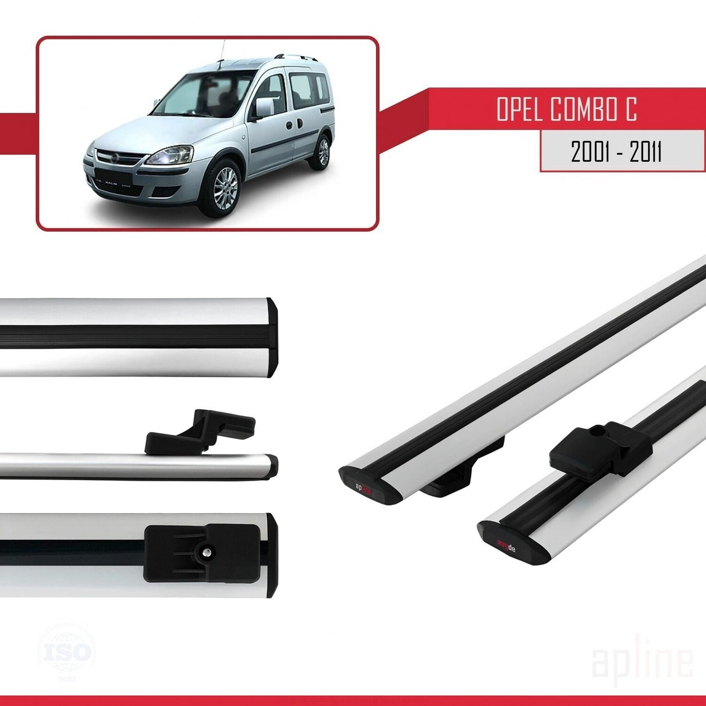 Compatible avec Opel Combo C 2001-2011 BASIC Model Barres de Toit Railing Porte-Bagages de Voiture Gris Aluminium 2 Barres