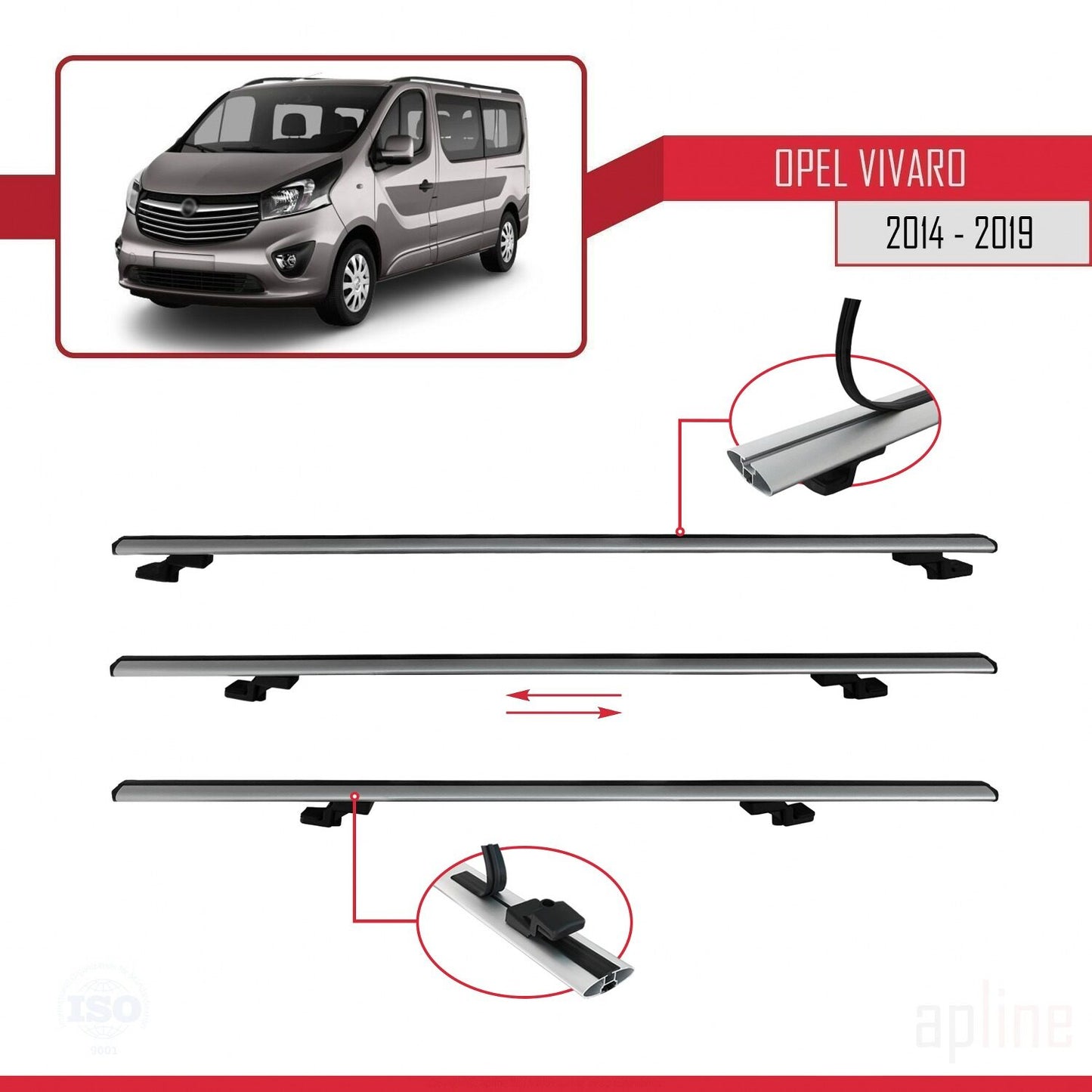 Compatible avec Opel Vivaro B 2014-2019 BASIC Model Barres de Toit Railing Porte-Bagages de Voiture Gris Aluminium 2 Barres