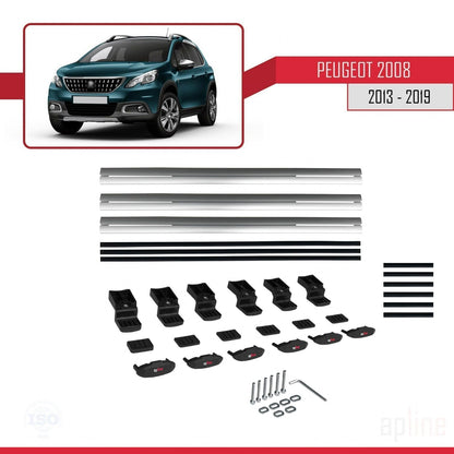 Compatible with Peugeot 2008 (A94) 2013-2019 BASIC Model Car Roof Rack Cross Bar Grey Aluminium 3 Bars