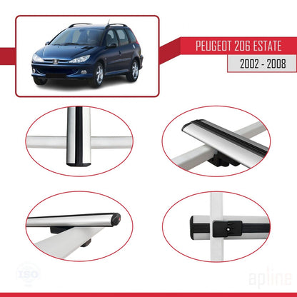 Compatible with Peugeot 206 SW 2002-2008 BASIC Model Car Roof Rack Cross Bar Grey Aluminium 3 Bars