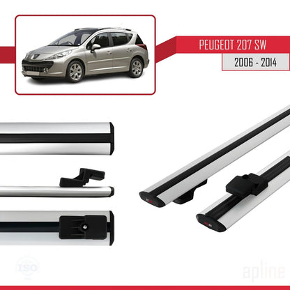 Compatible avec Peugeot 207 Break 2006-2014 BASIC Model Barres de Toit Railing Porte-Bagages de Voiture Gris Aluminium 2 Barres