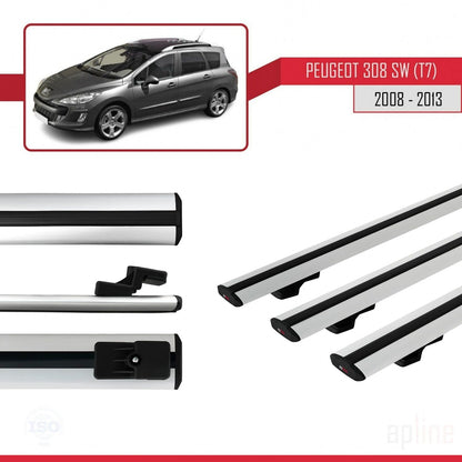 Compatibile con Peugeot 308 (T7) SW 2008-2013 BASIC Model Barre Tetto Portapacchi Auto Barre Portatutto Grigo Alluminio 3 Barre