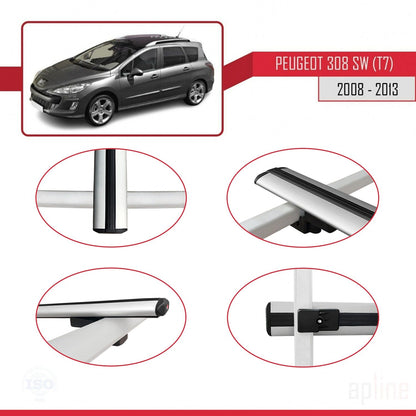 Compatibile con Peugeot 308 (T7) SW 2008-2013 BASIC Model Barre Tetto Portapacchi Auto Barre Portatutto Grigo Alluminio 2 Barre