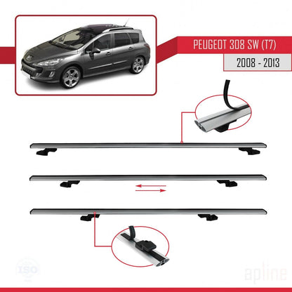 Compatibile con Peugeot 308 (T7) SW 2008-2013 BASIC Model Barre Tetto Portapacchi Auto Barre Portatutto Grigo Alluminio 2 Barre