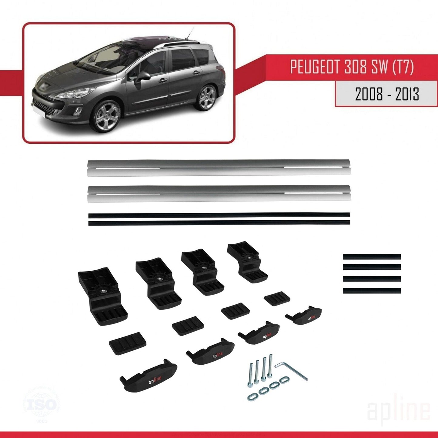 Compatibile con Peugeot 308 (T7) SW 2008-2013 BASIC Model Barre Tetto Portapacchi Auto Barre Portatutto Grigo Alluminio 2 Barre
