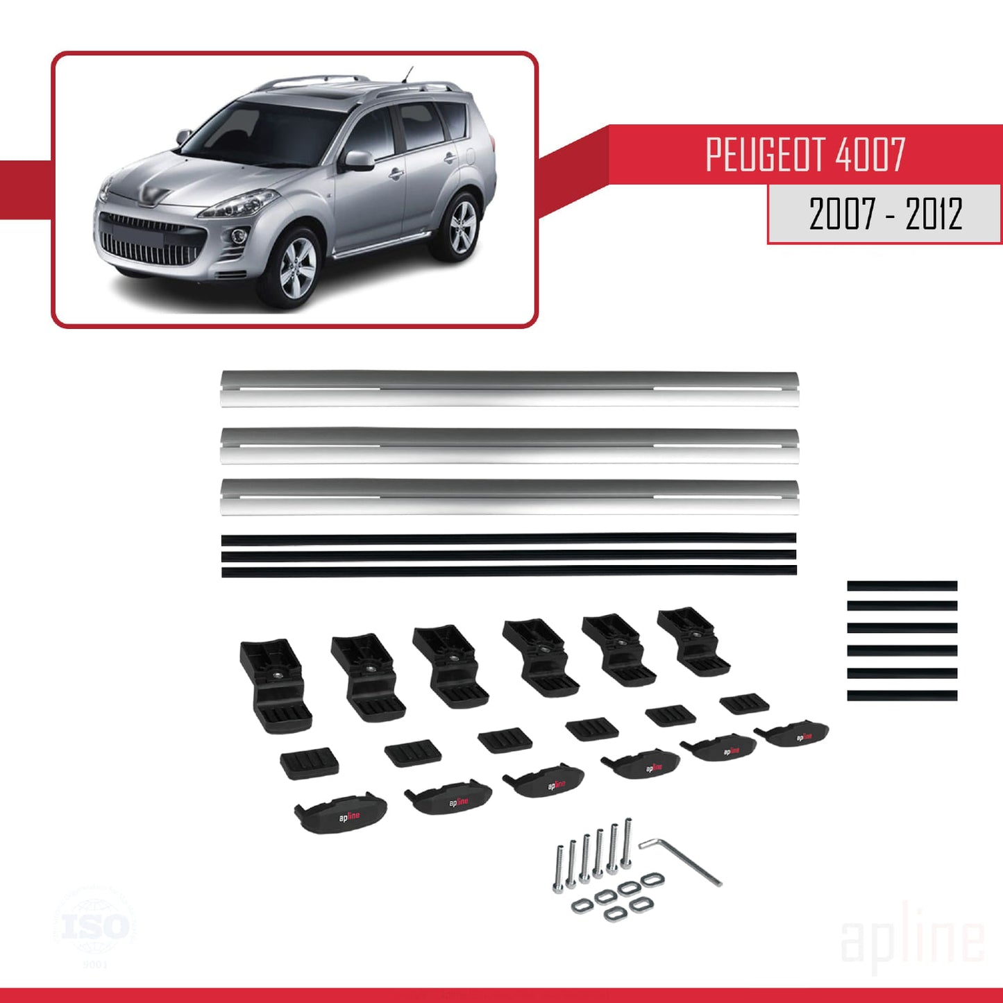 Compatibile con Peugeot 4007 2007-2012 BASIC Model Barre Tetto Portapacchi Auto Barre Portatutto Grigo Alluminio 3 Barre