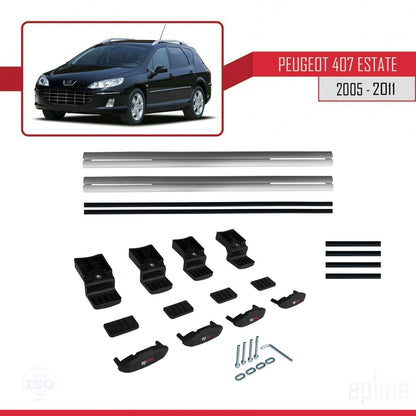 Compatible with Peugeot 407 SW 2005-2011 BASIC Model Car Roof Rack Cross Bar Grey Aluminium 2 Bars