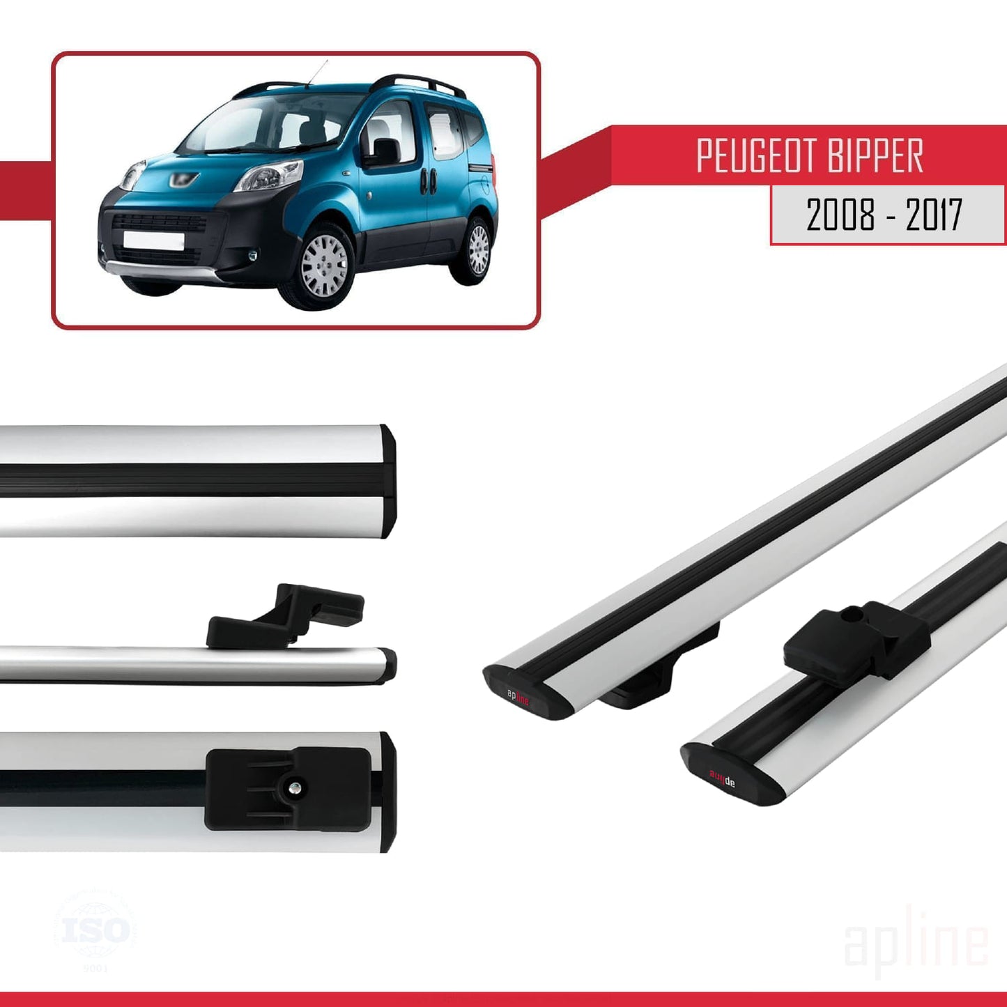 Compatibile con Peugeot Bipper 2008-2017 BASIC Model Barre Tetto Portapacchi Auto Barre Portatutto Grigo Alluminio 2 Barre