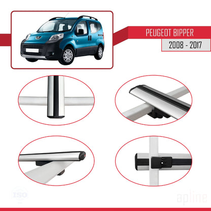 Compatibile con Peugeot Bipper 2008-2017 BASIC Model Barre Tetto Portapacchi Auto Barre Portatutto Grigo Alluminio 2 Barre