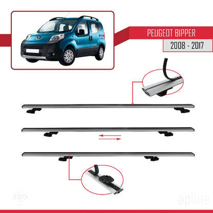 Compatibile con Peugeot Bipper 2008-2017 BASIC Model Barre Tetto Portapacchi Auto Barre Portatutto Grigo Alluminio 2 Barre