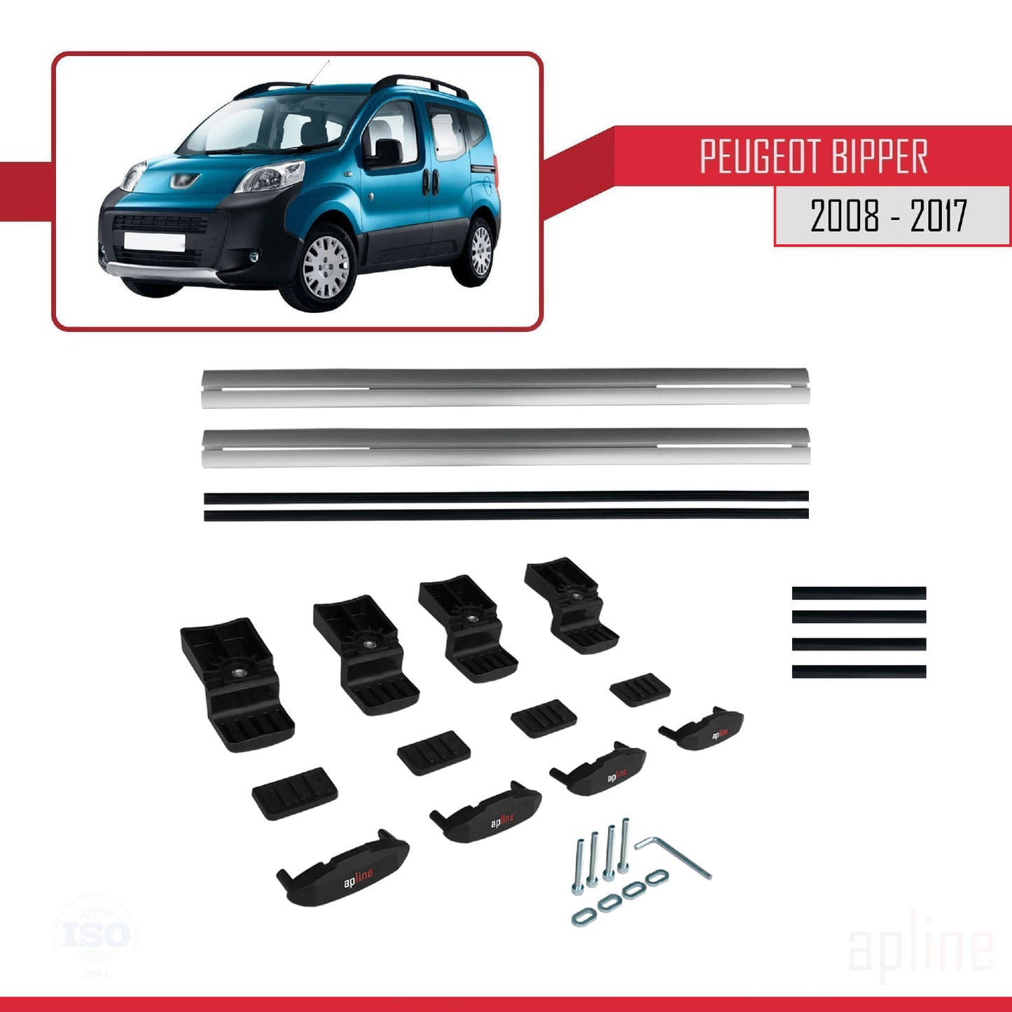 Compatibile con Peugeot Bipper 2008-2017 BASIC Model Barre Tetto Portapacchi Auto Barre Portatutto Grigo Alluminio 2 Barre