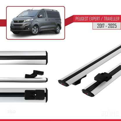 Compatible avec Peugeot Expert 3 Traveller 2017-2025 BASIC Model Barres de Toit Railing Porte-Bagages de Voiture Gris Aluminium 2 Barres