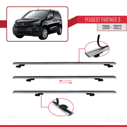 Compatible avec Peugeot Partner 3 2019-2022 BASIC Model Barres de Toit Railing Porte-Bagages de Voiture Gris Aluminium 3 Barres