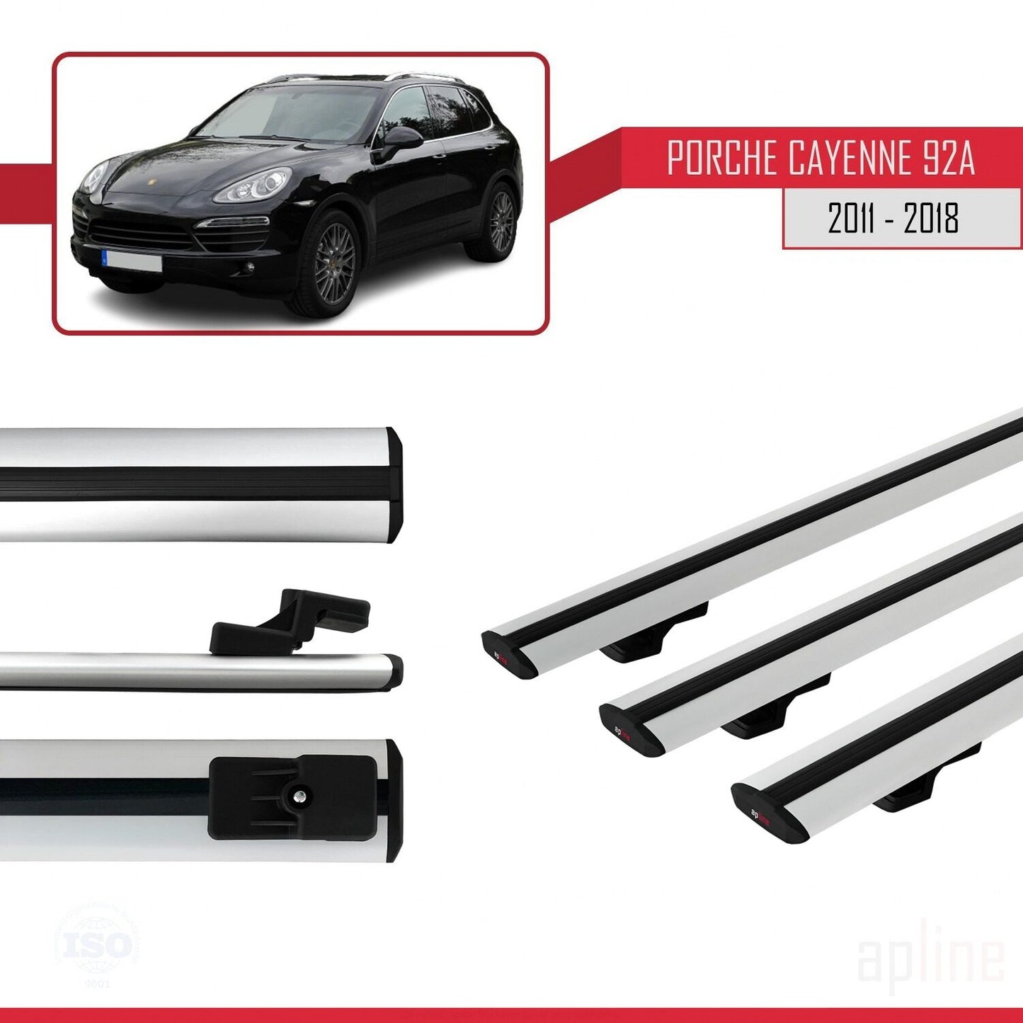 Compatible avec Porsche Cayenne 2 (92A) 2011-2018 BASIC Model Barres de Toit Railing Porte-Bagages de Voiture Gris Aluminium 3 Barres