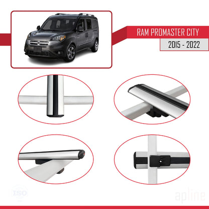 Compatible avec Ram Promaster City (636) 2015-2022 BASIC Model Barres de Toit Railing Porte-Bagages de Voiture Gris Aluminium 2 Barres