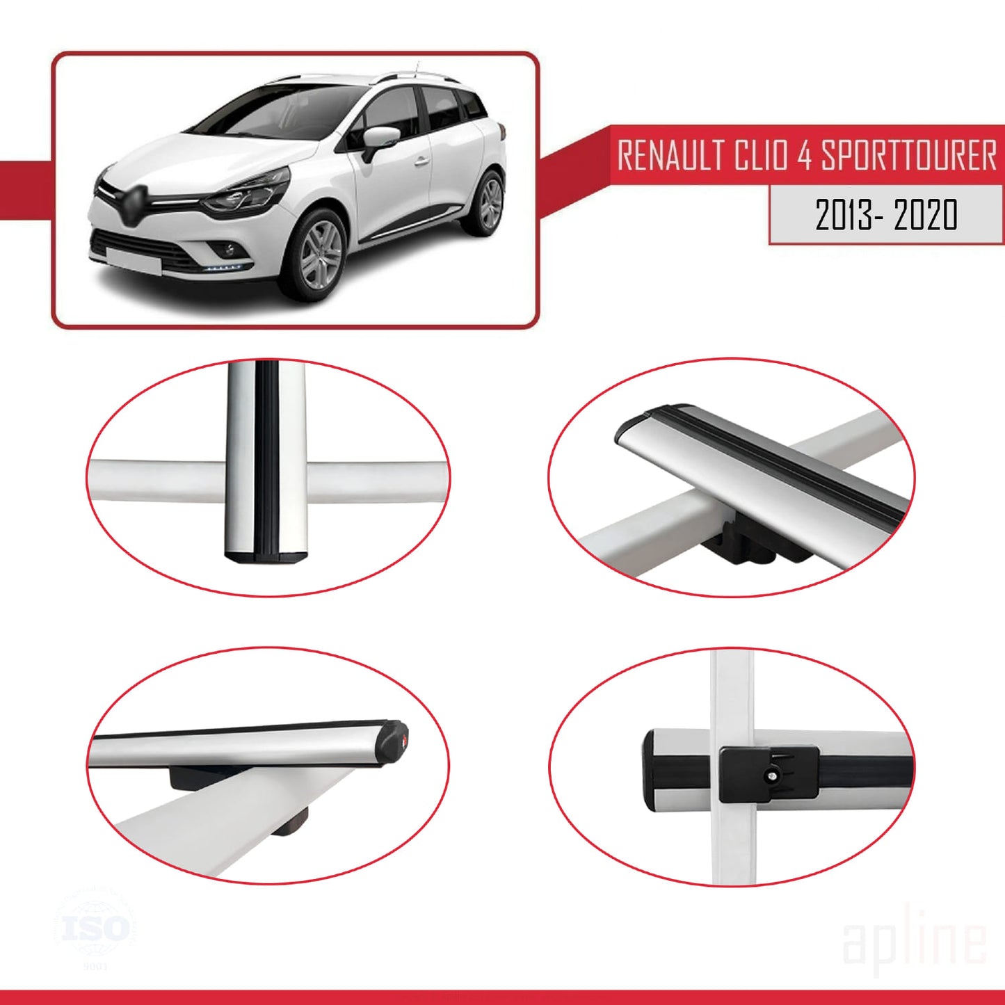 Compatible avec Renault Clio 4 ST 2013-2020 BASIC Model Barres de Toit Railing Porte-Bagages de Voiture Gris Aluminium 3 Barres