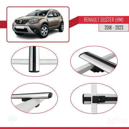 Compatible avec Renault Duster 2 (HM) 2018-2024 BASIC Model Barres de Toit Railing Porte-Bagages de Voiture Gris Aluminium 3 Barres