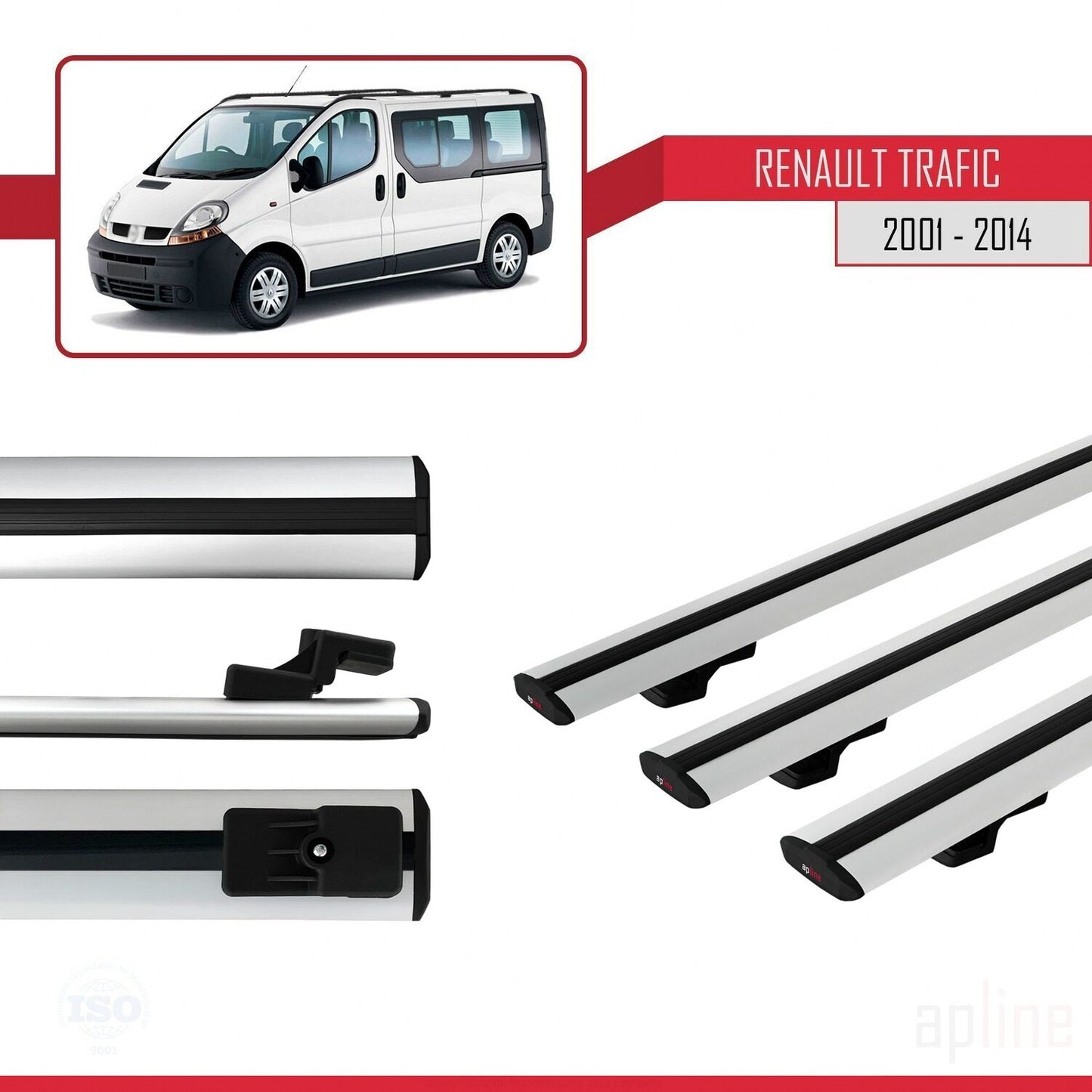 Compatible avec Renault Trafic 2 (X83) 2001-2014 BASIC Model Barres de Toit Railing Porte-Bagages de Voiture Gris Aluminium 3 Barres