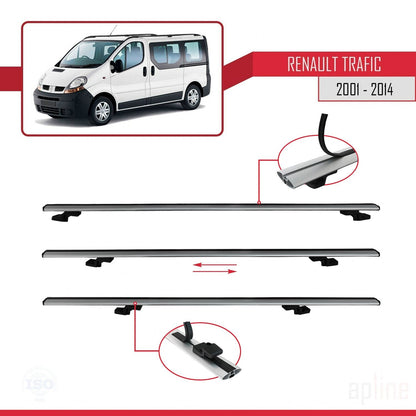Compatible avec Renault Trafic 2 (X83) 2001-2014 BASIC Model Barres de Toit Railing Porte-Bagages de Voiture Gris Aluminium 2 Barres