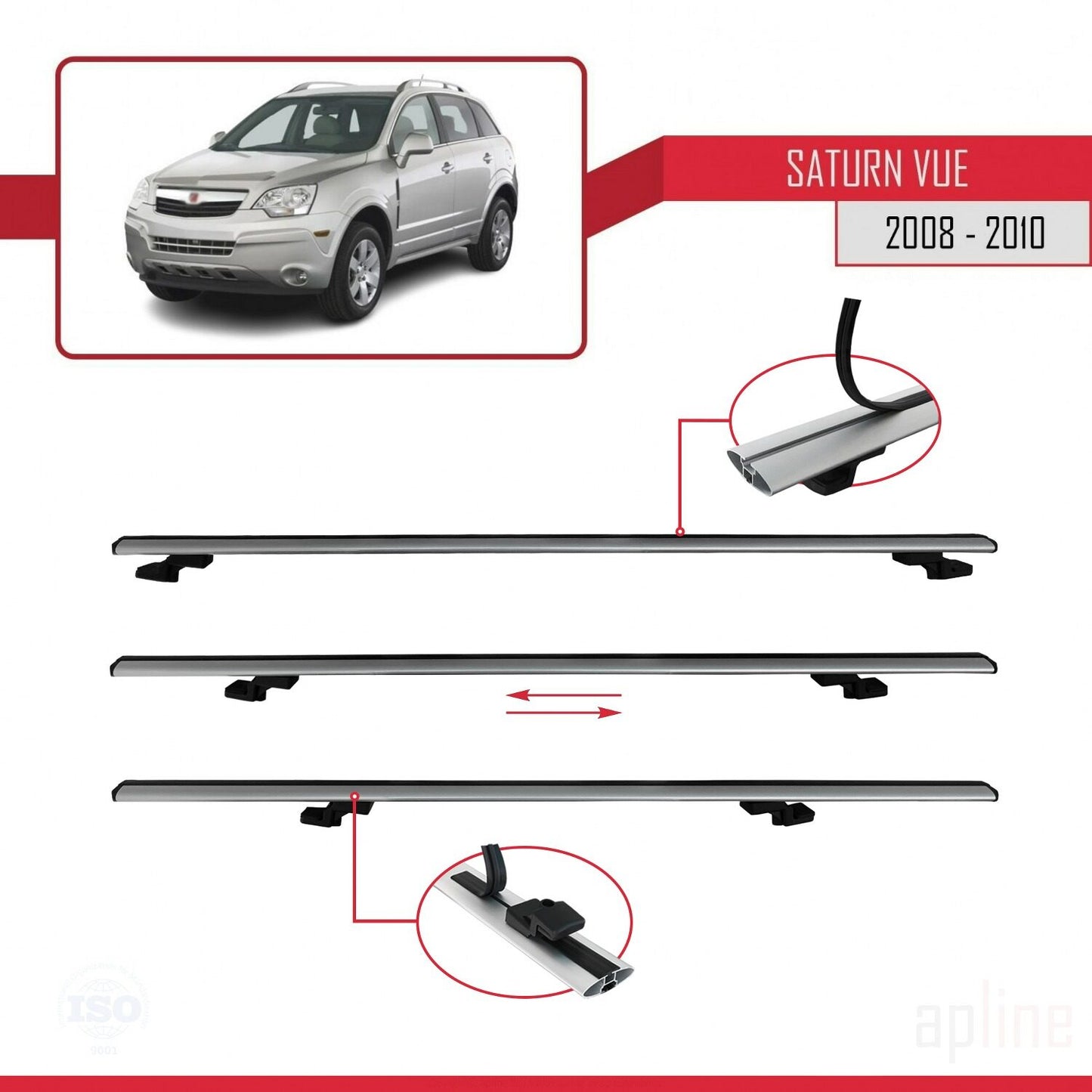 Compatible avec Saturn Vue 2 2008-2010 BASIC Model Barres de Toit Railing Porte-Bagages de Voiture Gris Aluminium 2 Barres