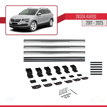 Compatible with Skoda Karoq 2017-2025 BASIC Model Car Roof Rack Cross Bar Grey Aluminium 3 Bars