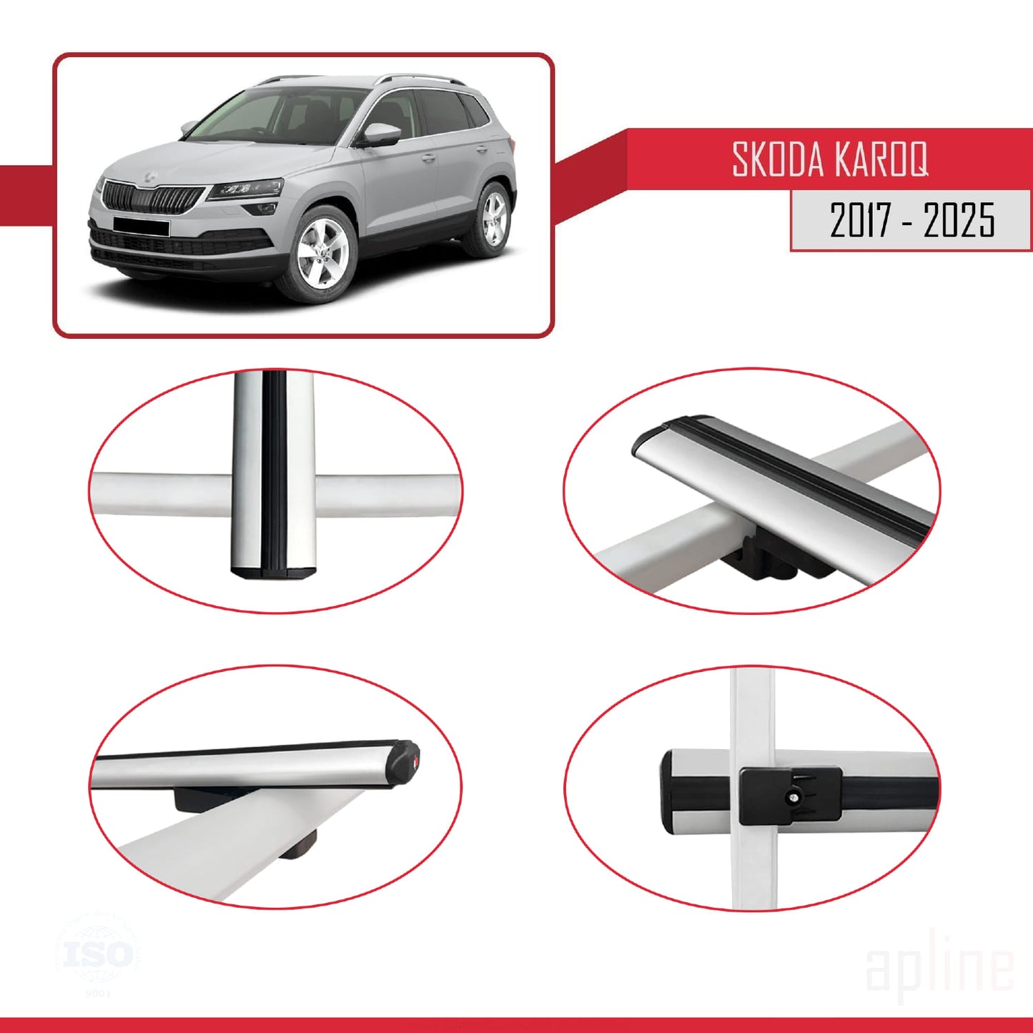 Compatible avec Skoda Karoq 2017-2025 BASIC Model Barres de Toit Railing Porte-Bagages de Voiture Gris Aluminium 2 Barres