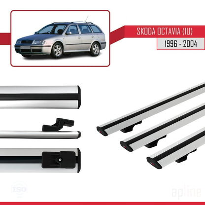 Compatibile con Skoda Octavia (1U) 1996-2004 BASIC Model Barre Tetto Portapacchi Auto Barre Portatutto Grigo Alluminio 3 Barre
