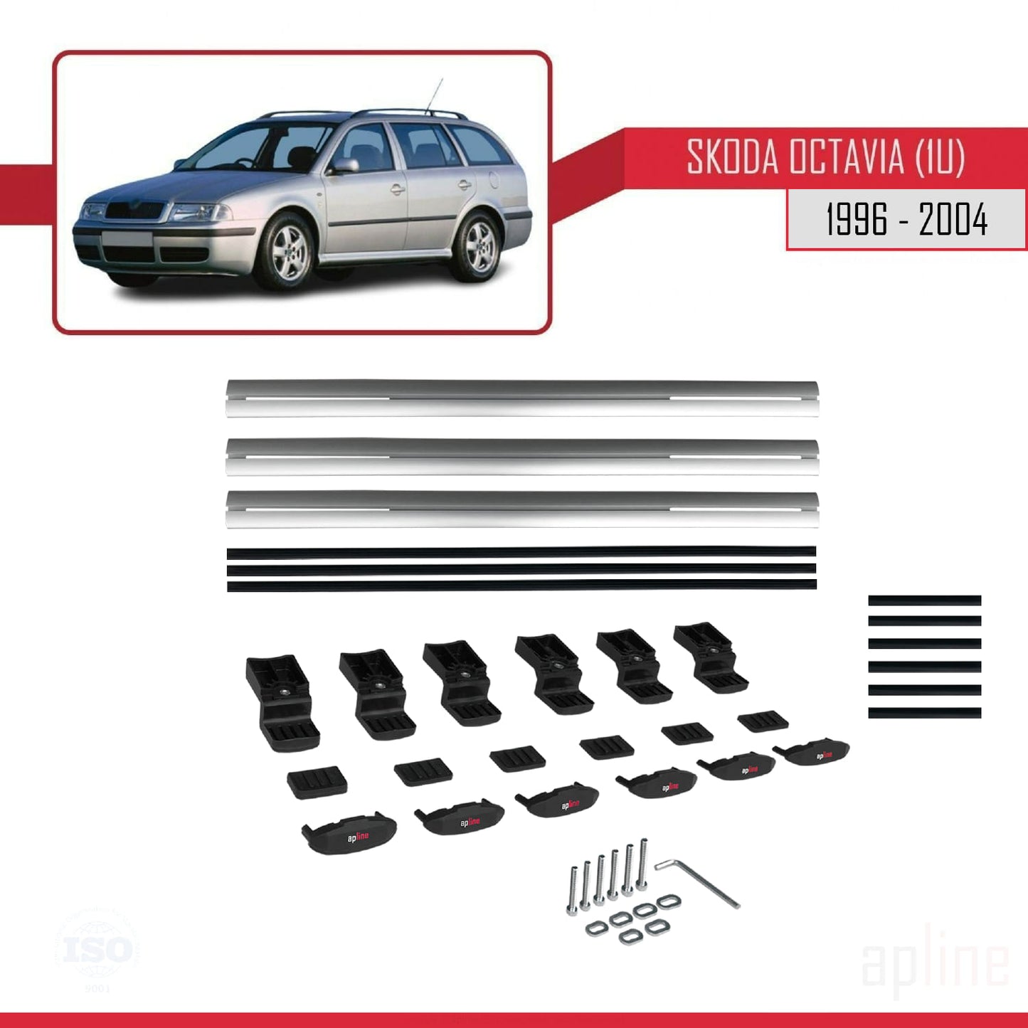 Compatibile con Skoda Octavia (1U) 1996-2004 BASIC Model Barre Tetto Portapacchi Auto Barre Portatutto Grigo Alluminio 3 Barre