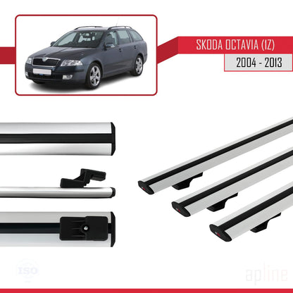 Compatibile con Skoda Octavia 2 (1Z) 2004-2013 BASIC Model Barre Tetto Portapacchi Auto Barre Portatutto Grigo Alluminio 3 Barre